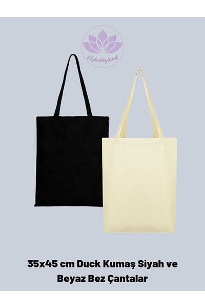 LİLYHOBBYLAND 2 Pieces Cloth (duck) Bag Punch-panch Embroidery Set with All Supplies Color Cream-black