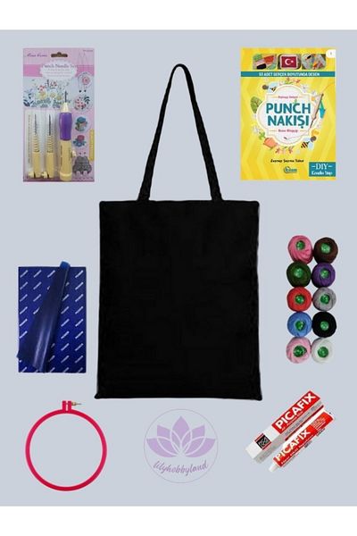 LİLYHOBBYLAND Punch-panch Cloth (DUCK) Bag Embroidery Set with All Materials Color Black