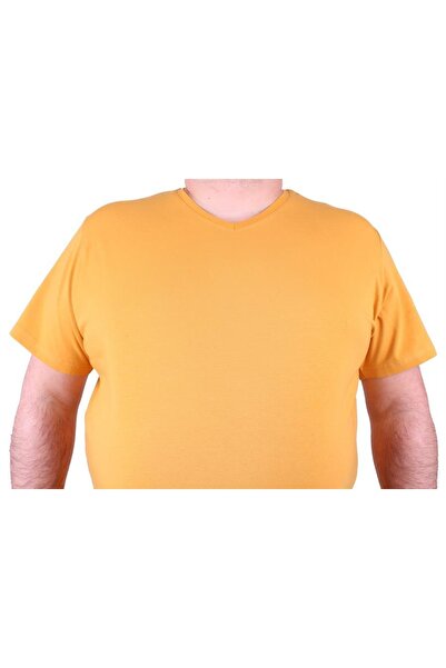 MocGrande Large Size Lycra Men's V-Neck T-Shirt - 11170 Mustard