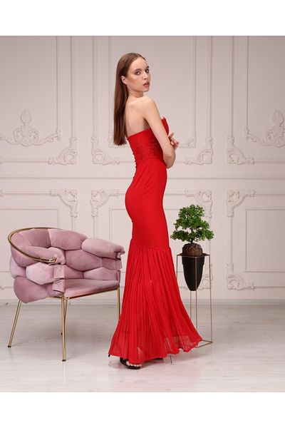 sarebutik Czerwona wieczorowa sukienka damska bez ramiączek