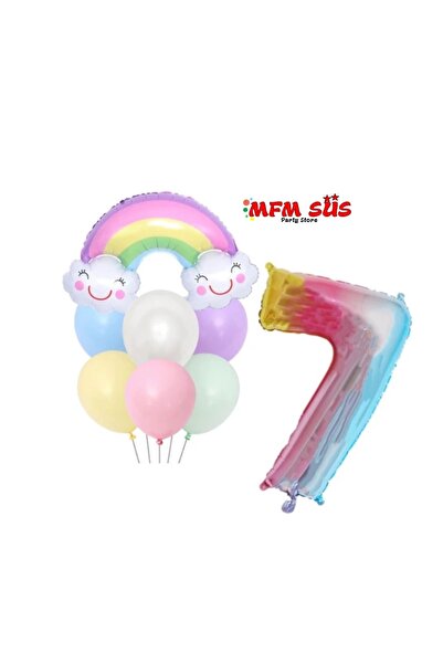 MFM Σετ γενεθλίων με πολύχρωμο μπαλόνι με αλουμινόχαρτο για πάρτι 7 ετών