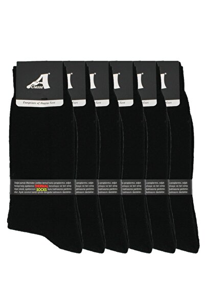 A CLASSE 6'lı Paket Termal/Thermal Havlu Siyah Kalın Kışlık Erkek Çorap