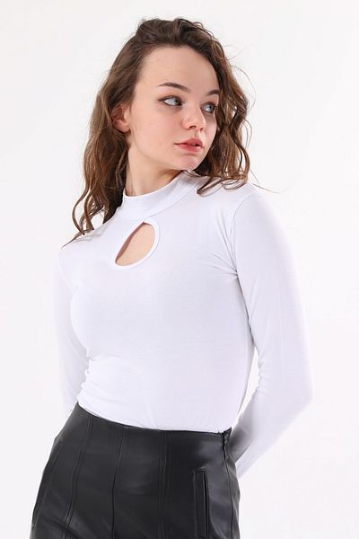 LAENT White Drop Detailed Stand Collar Bodysuit