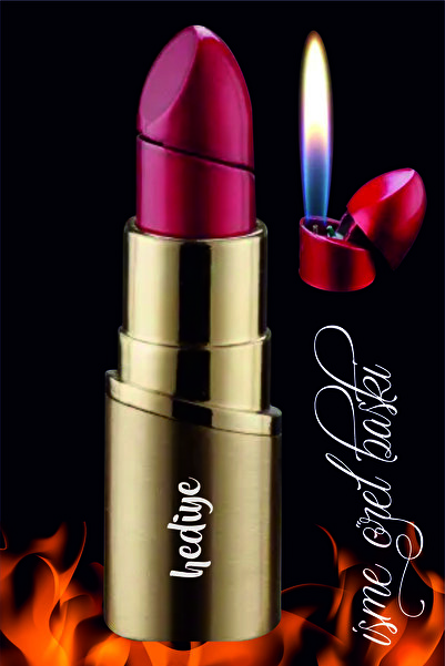 MIL SWIPE Kişiye Özel Isim Baskılı Ruj Şeklinde Bütan Gazlı Alevli Çakmak Mini Çanta Boyu Hediye Kutulu Gold