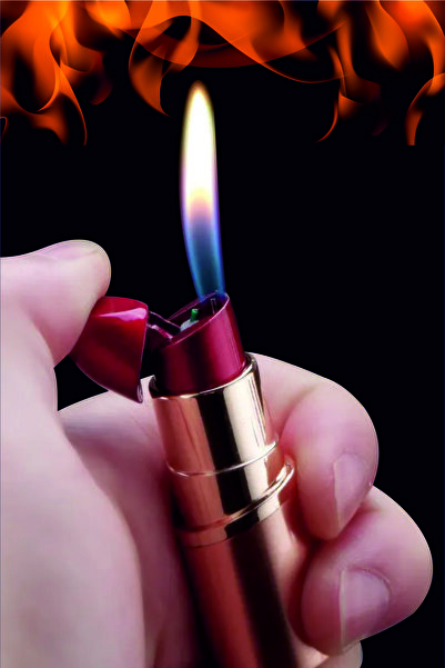 MIL SWIPE Kişiye Özel Isim Baskılı Ruj Şeklinde Bütan Gazlı Alevli Çakmak Mini Çanta Boyu Hediye Kutulu Gold