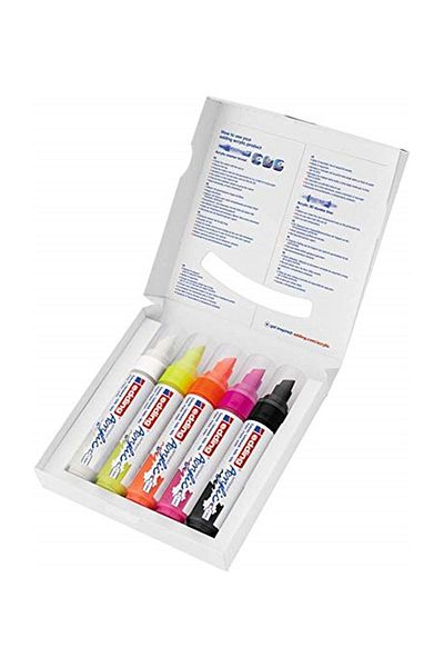 Edding 5000 Model Acrylic Markers - Large Size, White, Black, Yellow and Pink - Pack of 5