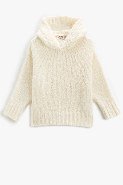Koton Strickpullover mit Kapuze, Basic, weich strukturiert, langärmlig