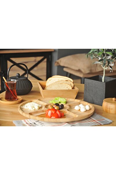 OMS PASLANMAZ 9100 لتر كارينا قطعة واحدة من الخيزران، 33x3 سم، 5 أقسام، طبق تقديم قابل للدوران