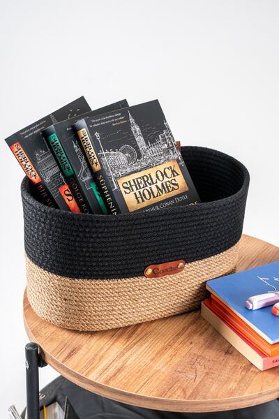 Concise Oval Hasır Sepet Organizer Çok Amaçlı Düzenleyici- Siyah