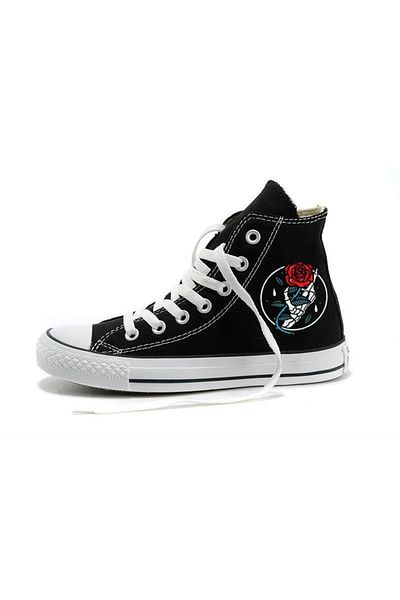 Touz Black Unisex Canvas Shoes - Skeleton Hand & Rose Printed