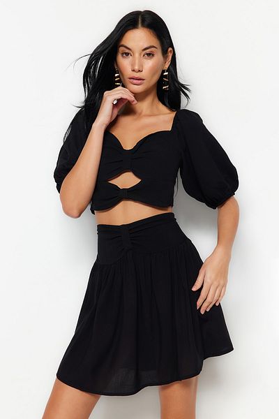 Trendyol Collection Black Woven Cut Out/Window Blouse Beach Skirt Suit Tbess23Au00176