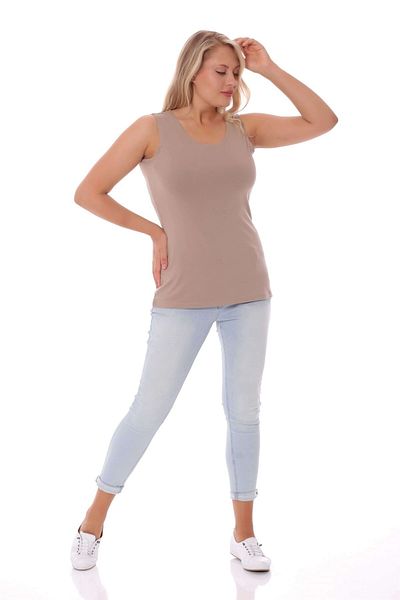 SERTUĞ Wide Strap Basic Mink Blouse