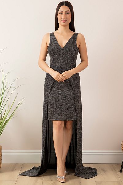 PULLIMM Rochie de seară scurtă cu sclipici la spate 13251