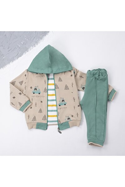 AGUMİNİ BABY 3-Piece Set with Striped Trolley and Camisole