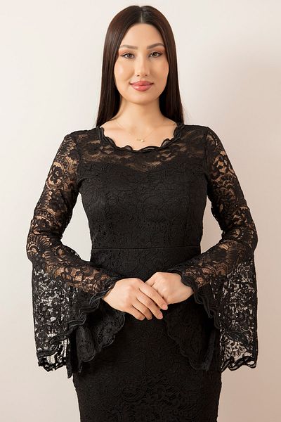 PULLIMM Sleeve Flounced Short Lace Evening Dress 13034