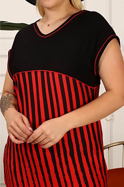 Neşeli Butik Rochie de damă cu dungi mari dimensiuni Aysl54 - Roșu Claret