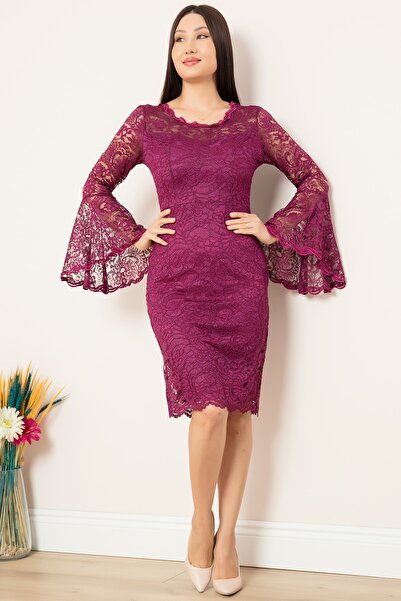 PULLIMM Коротка мереживна вечірня сукня з рукавами 13034