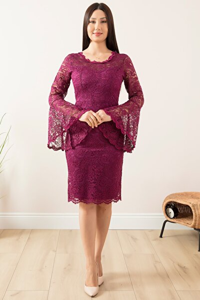 PULLIMM Коротка мереживна вечірня сукня з рукавами 13034