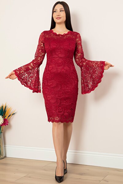 PULLIMM Коротка мереживна вечірня сукня з рукавами 13034