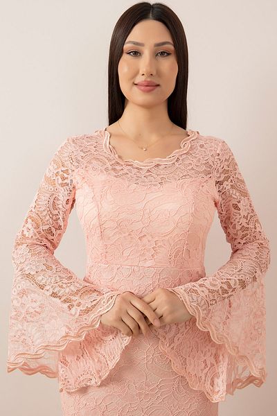 PULLIMM Sleeve Flounced Short Lace Evening Dress 13034