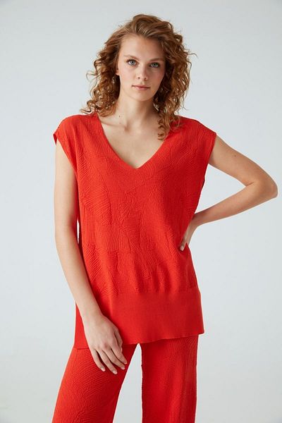 JOIN US Gestrickte Bluse mit Palmblattmuster