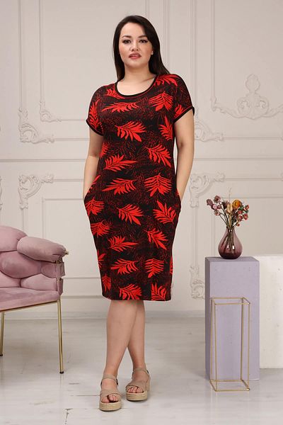Neşeli Butik Women's Flexible Viscose Plus Size Dress Aysl58 - Red
