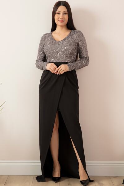 PULLIMM Πόδι Χαμηλό βραδινό φόρεμα με λαιμόκοψη V 13067