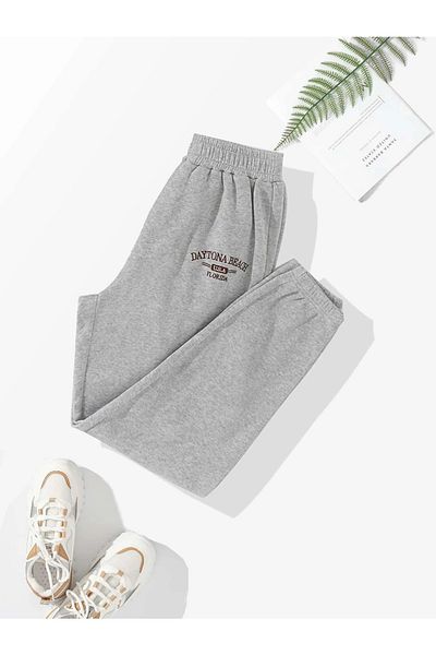 MODARİCH Daytona Beach Florida Jogger Sweatpants - Γκρι, εμπριμέ, ελαστικό πόδι, ανασηκωμένο, ψηλή μέση