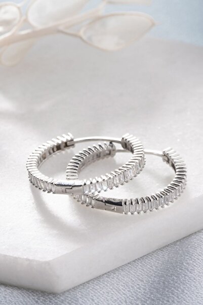 Silvano Jewelry 925 Ayar Gümüş Baget Taşlı Halka Küpe