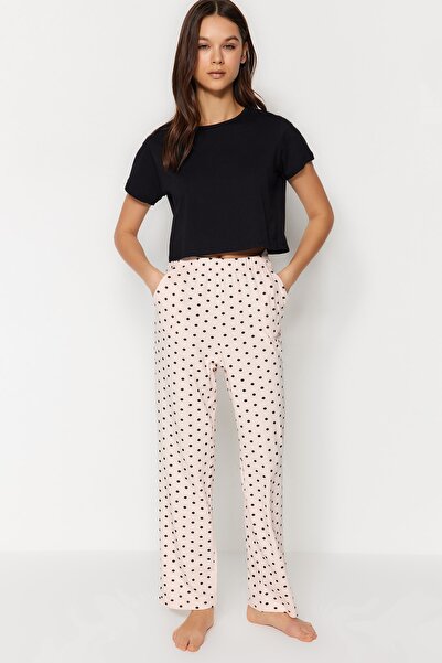 Trendyol Collection Púder-többszínű pöttyös pamut kötött pizsama alsó THMSS23PJ00004