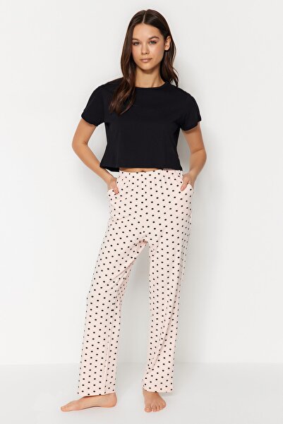 Trendyol Collection Púder-többszínű pöttyös pamut kötött pizsama alsó THMSS23PJ00004