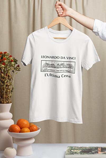 Adrift تي شيرت أبيض كبير الحجم للجنسين من ليوناردو دافنشي - تصميم العشاء الأخير