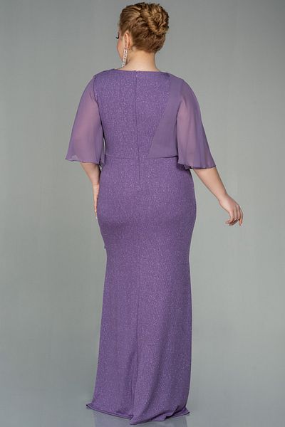 Abiyefon Lavender Short Sleeve Long Silvery Plus Size Evening Dress Abu2857