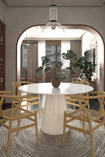 Evka Woven Beyaz Yemek Masası Beyaz Lake, Mutfak Masası