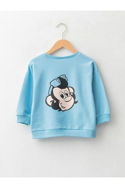 LC Waikiki Crew Neck Long Sleeve Nostalgic Monkey Printed Baby Sweatshirt