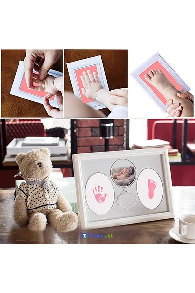 Technojet 2pcs Baby Hand Footprint Souvenir Set Ink Non-Contact Non-Toxic Newborn Compatible