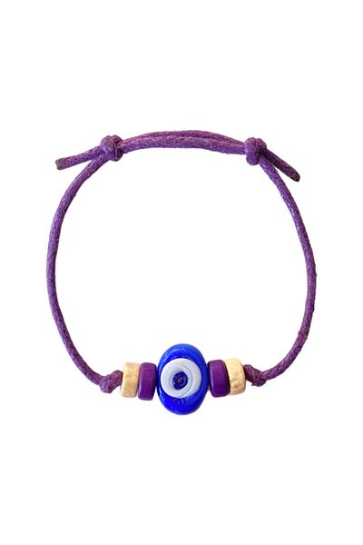 TAKI BY EKİN Dark Blue Glass Evil Eye Beaded, Wooden Beaded Baby/Child/Adult Bracelet