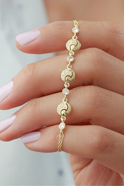 Silvano Jewelry 925 Ayar Gold Yuvarlak Zirkon Taşlı Gümüş Bileklik