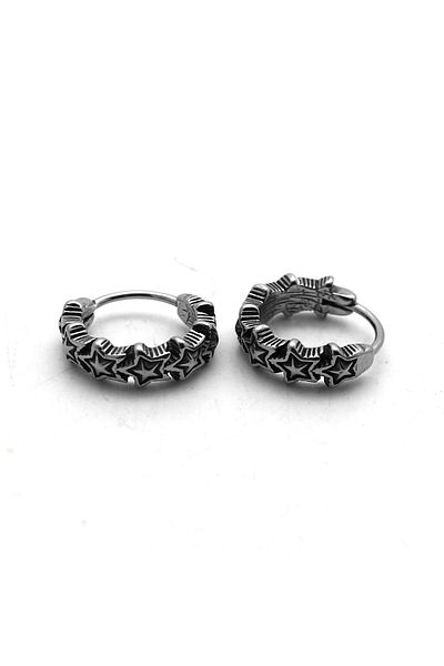 Viking Star Embroidered Modern Design Snap Ring 316l Steel Men's Earrings
