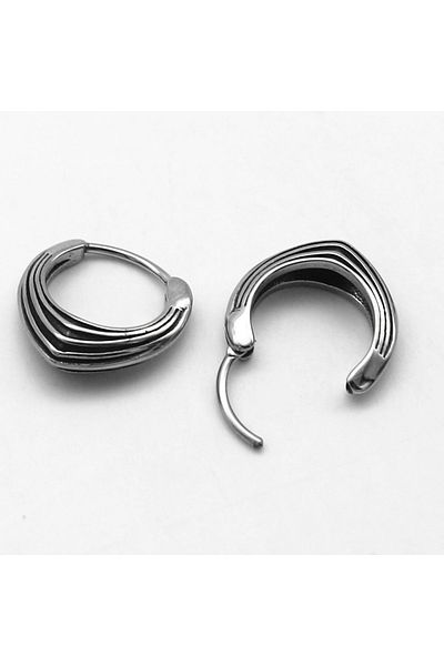 Viking Striped Modern Design Drop Model Snap Ring Biker 316l Steel Men's Earrings