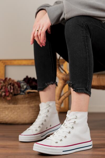 MİRKET Unısex Beyaz Uzun Spor Ayakkabı