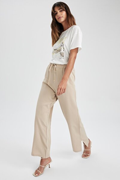 DeFacto Straight Fit Regular Waist Straight Leg Long Linen Blended Trousers A4202ax23sp