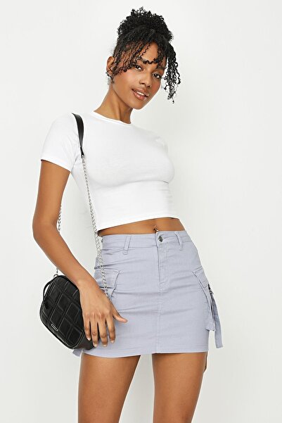 Select Moda Fusta mini albastră pentru femei, buzunar cargo piese