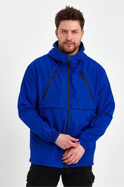 GENIUS STORE Store Men's Windbreaker and Raincoat Hooded Seasonal Sports Raincoat with Zipper Detail