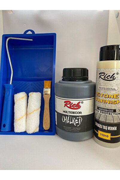 Rich Multi Decor Chalked Fayans Boyama Seti 1250 Cc Antrasit + Taş Vernik 500 Cc + Boyama Rulo Seti