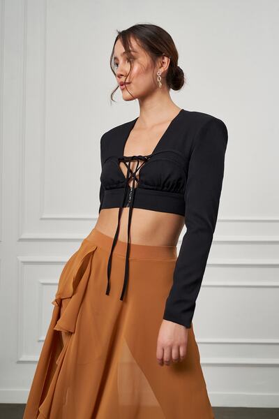 UTOPIAN V Yaka Astarlı Crop Ceket