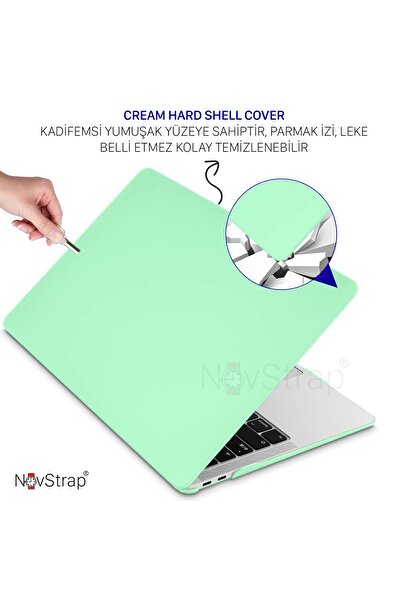 NovStrap Macbook Air M2 Çip A2681 13.6 Inç 2022 Uyumlu Kılıf Cream Hard Shell Rubber Kapak