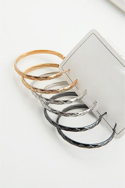 EUROMODA Set of 3 Special Patterned Hoop Earrings