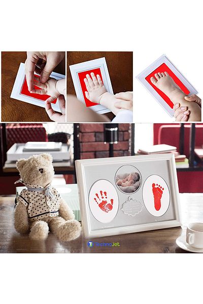 Technojet 2pcs Baby Hand Footprint Souvenir Set Ink Non-Contact Non-Toxic Newborn Compatible