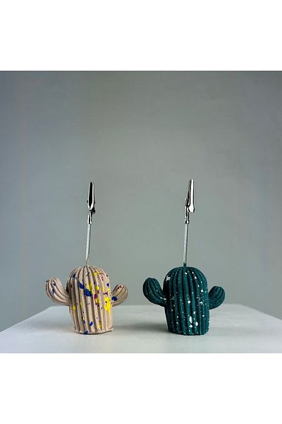 oasis decoration Cream Dark Green Cactus Splash 2 Pieces Note Holder Set